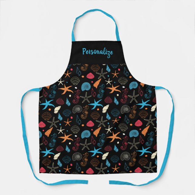 Ocean Beach Seashells Starfish Personalized Smock Apron (Front)