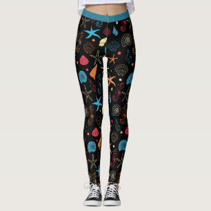 Ocean Beach Seashells Starfish Seahorse Yoga Leggings