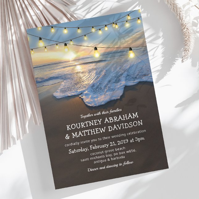 Ocean Beach Seaside String Lights Wedding Invitation (Creator Uploaded)