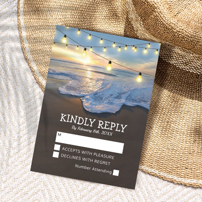 Ocean Beach Seaside String Lights Wedding RSVP Card (Creator Uploaded)