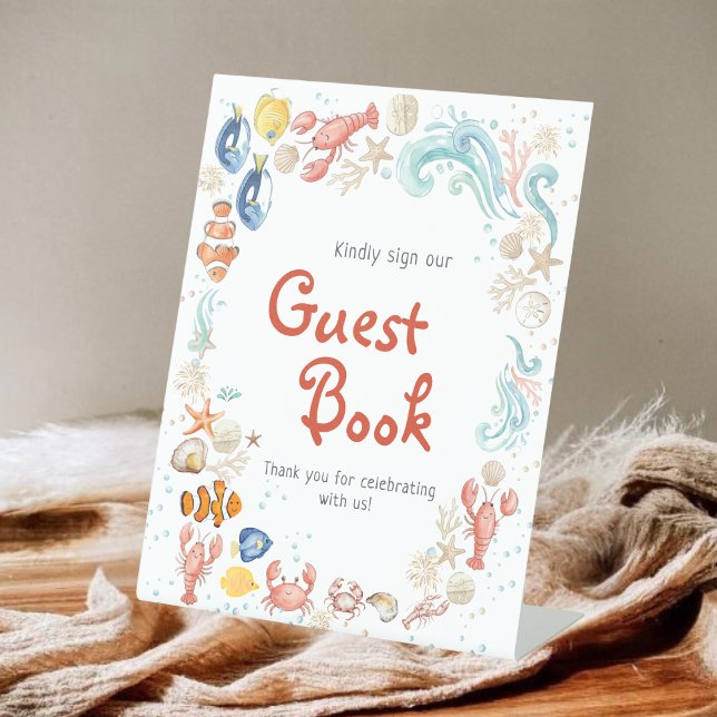 Ocean Beach She Is Catch Bridal Shower Guest Book Pedestal Sign (Creator Uploaded)