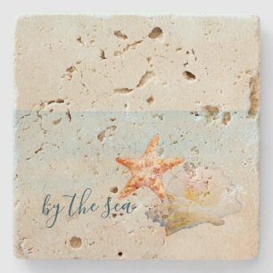 Ocean Beach Starfish Conch Shell   Stone Coaster