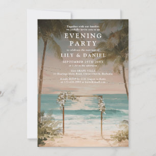 Ocean Beach String Lights Wedding Evening Party Invitation