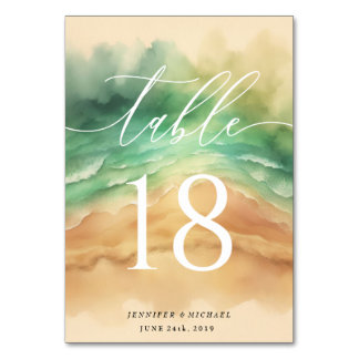 Ocean Beach Summer Sun Sand Watercolor Table Number