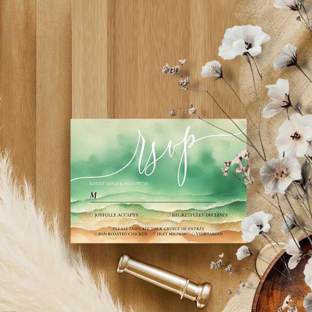Ocean Beach Summer Sun Watercolor Elegant RSVP Card (Creator Uploaded)