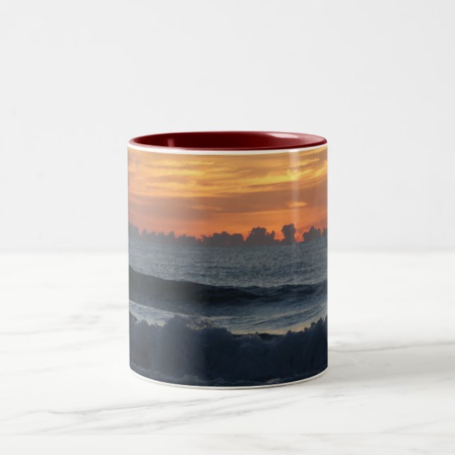 Ocean beach sunrise colour photo coffee mug (Center)