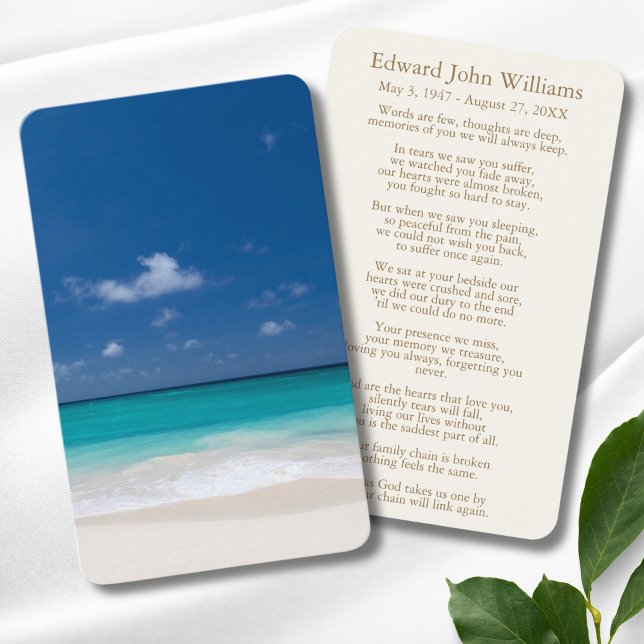 Ocean Beach Sympathy Funeral Memorial Card (Beach Memorial Card)