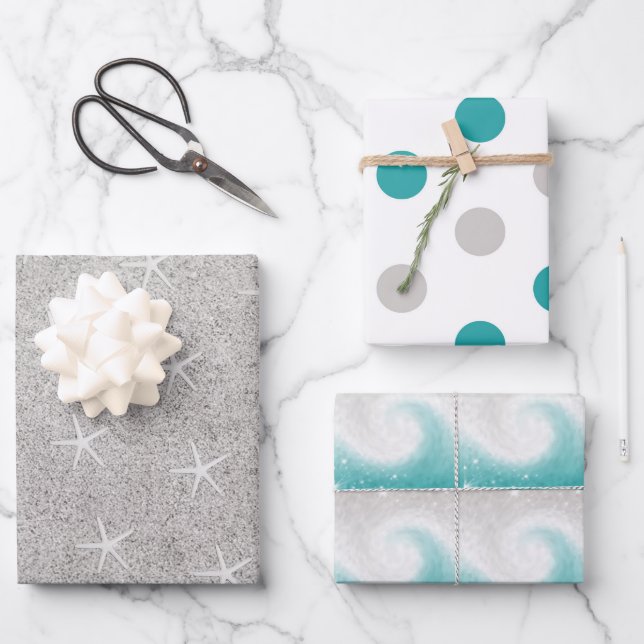 Ocean Beach Theme Wrapping Paper Sheet (Front)