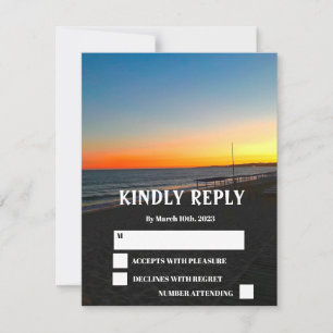Ocean Beach Tropical Coastal Sunset Wedding RSVP Card