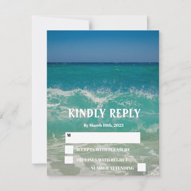 Ocean Beach Tropical Elegant Wedding RSVP Card (Front)