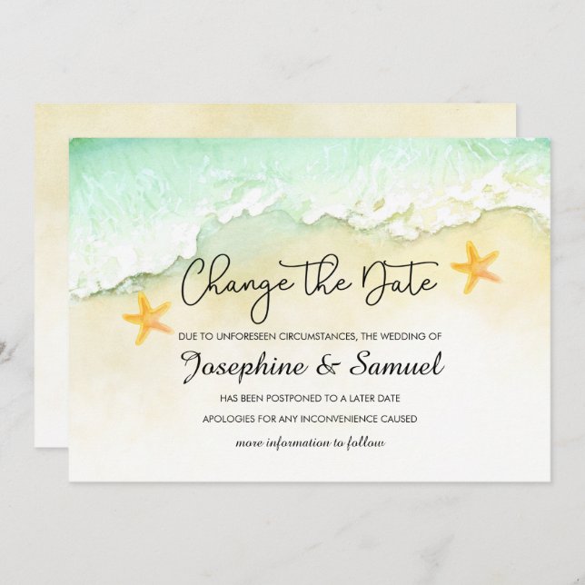 Ocean Beach Tropical Summer Change The Date Invitation (Front/Back)