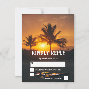 Ocean Beach Tropical Sunset Wedding RSVP Card