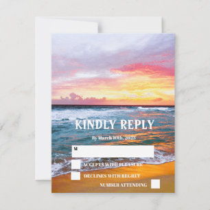 Ocean Beach Tropical Sunset Wedding RSVP Card