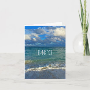 Ocean Beach View Turquoise Thank You Note
