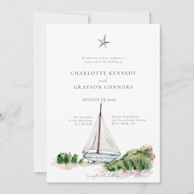 Ocean Beach Watercolor Coastal Wedding Invitation  (Front)
