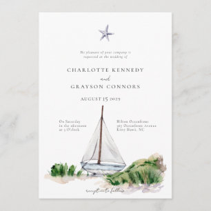 Ocean Beach Watercolor Coastal Wedding Invitation