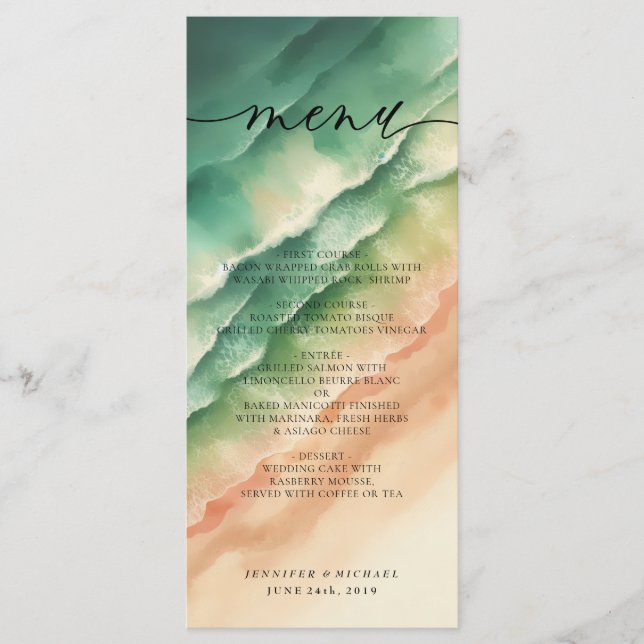 Ocean Beach Watercolor Elegant Calligraph Menu (Front)