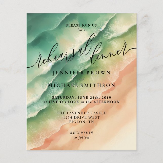 Ocean Beach Watercolor Summer Sand Green Beige Flyer (Front)