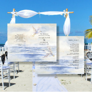Ocean Beach Watercolor Wedding Ceremony Program