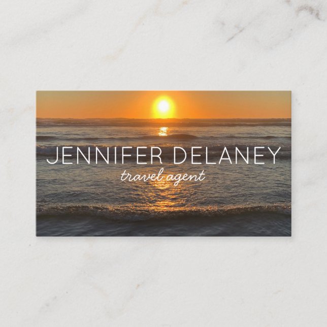Ocean Beach Waves Sunset Nature Photo Travel Business Card (Front)