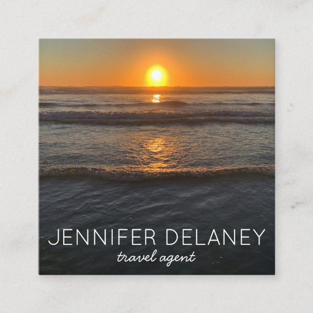 Ocean Beach Waves Sunset Nature Photo Travel Square Business Card (Front)