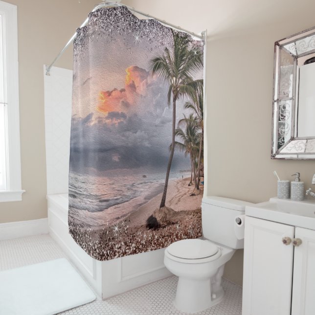 Ocean Beach Waves Tropical Island  Shower Curtain (In Situ)