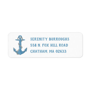 Ocean Beach Wedding Blue Nautical Anchor Label