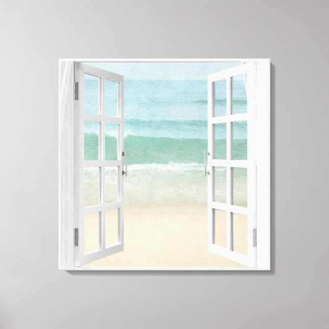 Ocean Beach Window Watercolor Canvas Print (Front)