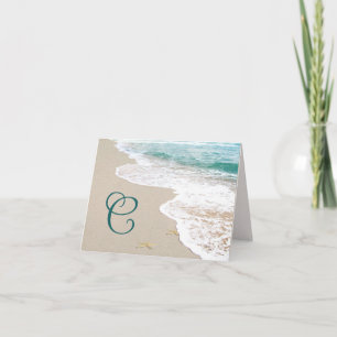 Ocean Beach With Monogram Letter C Note Card