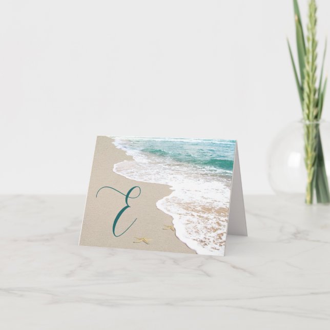 Ocean Beach With Monogram Letter E Note Card (Front)