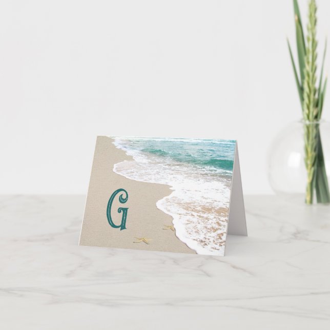 Ocean Beach With Monogram Letter G Note Card (Front)