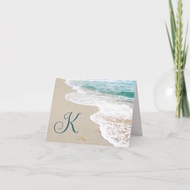 Ocean Beach With Monogram Letter K Note Card (Front)