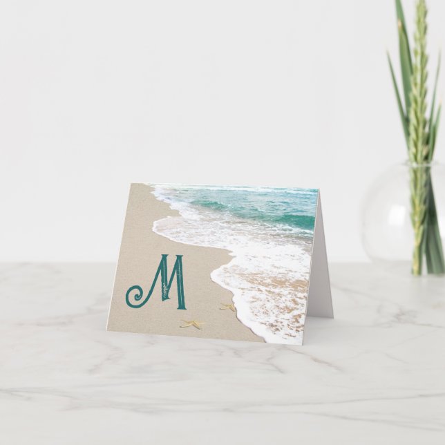 Ocean Beach With Monogram Letter M Note Card (Front)