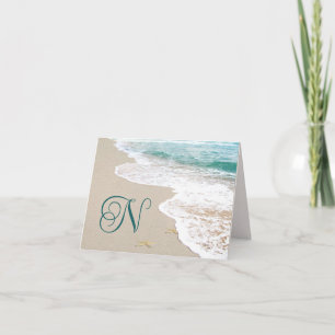 Ocean Beach With Monogram Letter N Note Card