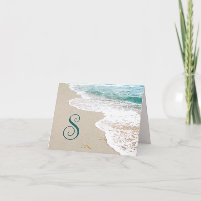 Ocean Beach With Monogram Letter S Note Card (Front)