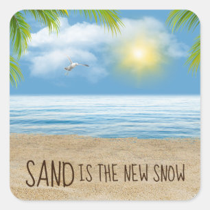Ocean Beach With Palm Fronds Square Sticker