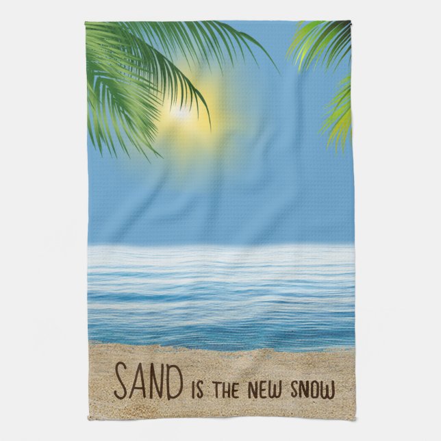 Ocean Beach With Palm Fronds Tea Towel (Vertical)