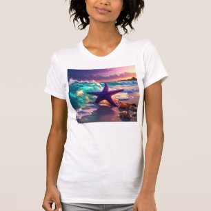 Ocean beach with violet starfish T-Shirt