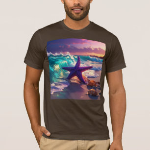 Ocean beach with violet starfish T-Shirt