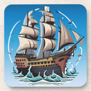 Ocean Bearing Sailing Ship On Rough Sea Coaster