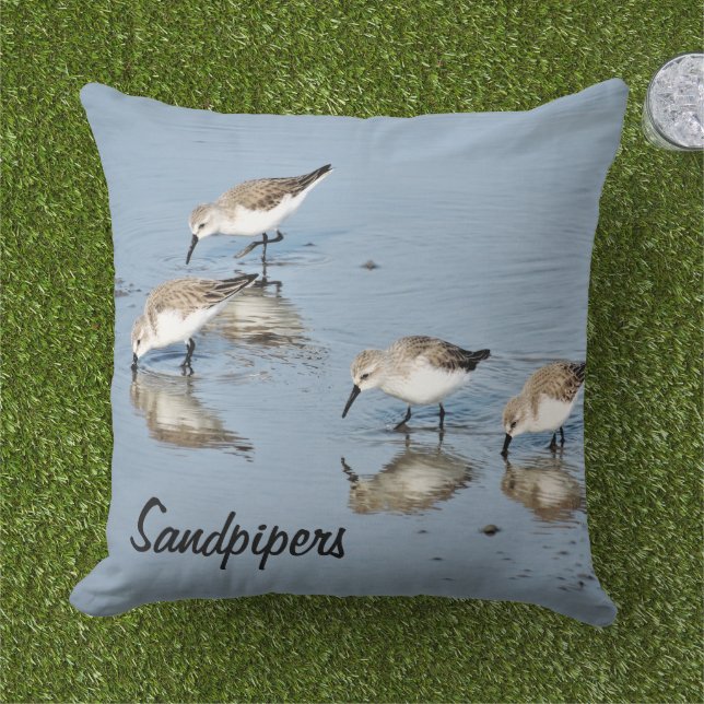 Ocean Bird Reflection Sandpiper Throw Pillow (Grass)