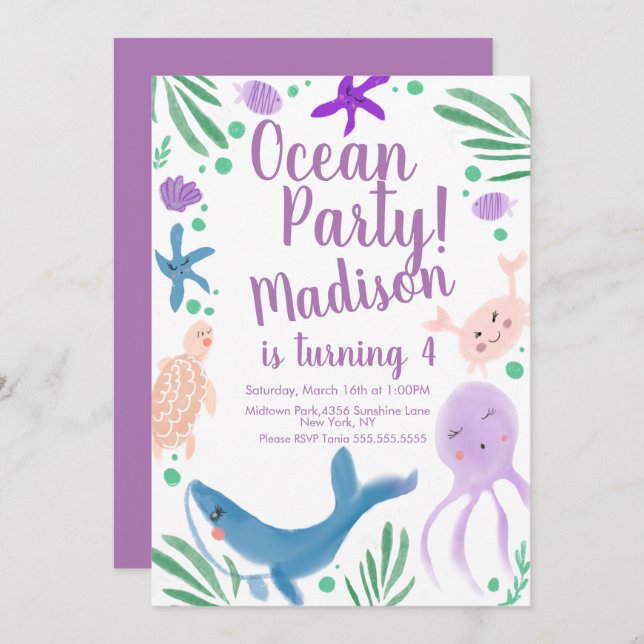 Ocean Birthday Fish Sea Animals Invitation (Front/Back)
