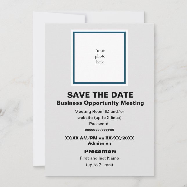 Ocean Bl. and Lt. Grey Virtual Bus. Opp. Mtng. Save The Date (Front)