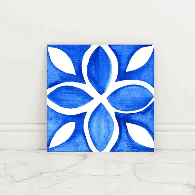 Ocean Bloom Portuguese Minimal Blue and White  Tile (Creator Uploaded)