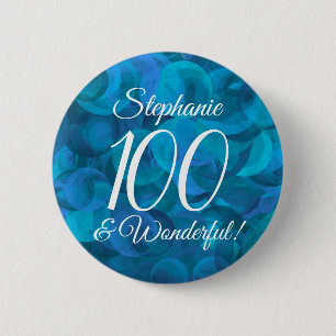 Ocean Blue 100 and Wonderful Birthday Party 6 Cm Round Badge