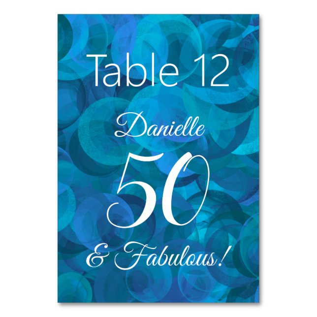 Ocean Blue 50 and Fabulous Birthday Party Name Table Number (Front)