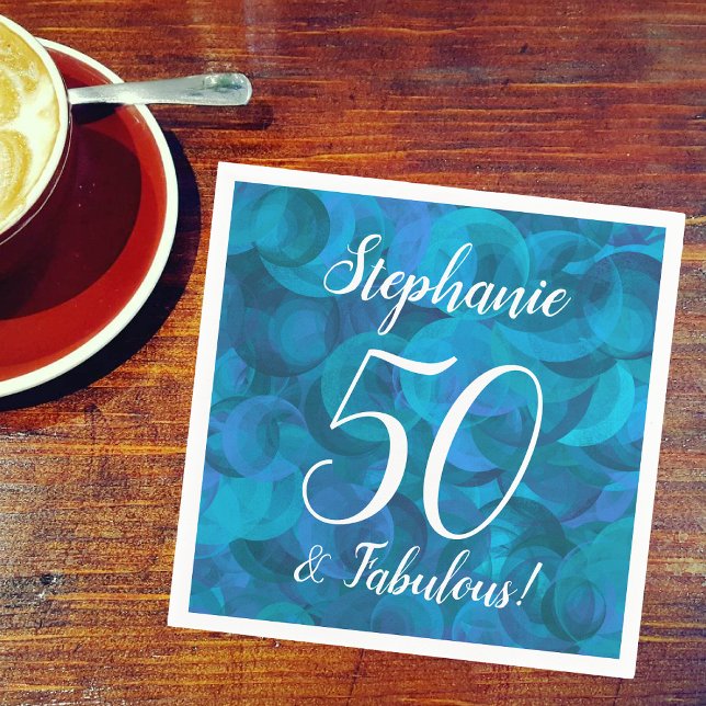 Ocean Blue 50 and Fabulous Birthday Party Napkin (Creator Uploaded)