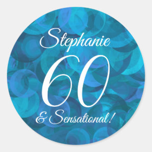  Ocean Blue 60 and Sensational Birthday Favour Classic Round Sticker