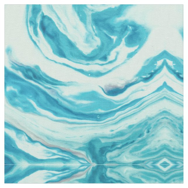 Ocean Blue Abstract Painted Beach Marble Waves Fabric (Close Up)