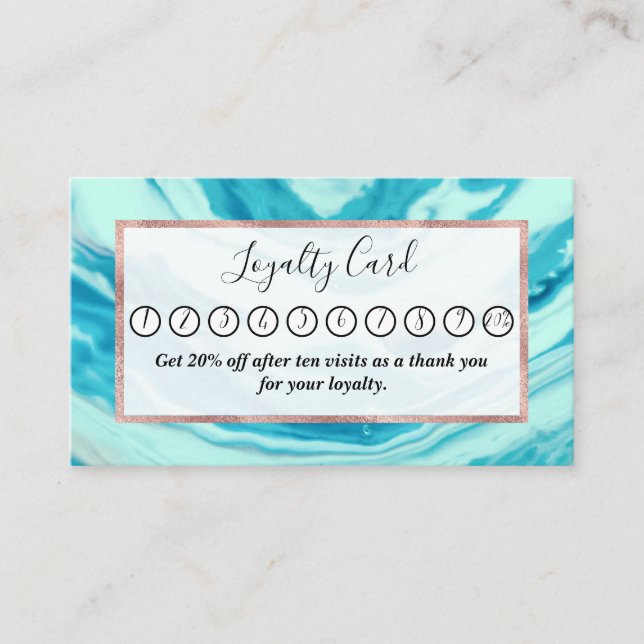 Ocean Blue Abstract Painted Beach Marble Waves Loyalty Card (Front)